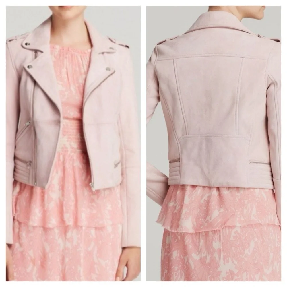 MAJE ladies Basalt Suede Biker Jacket Pale Pink  size 38